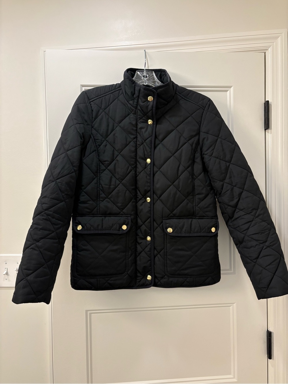 J. Crew Factory Black Quilted Puffer Jacket with Gold Tone Buttons